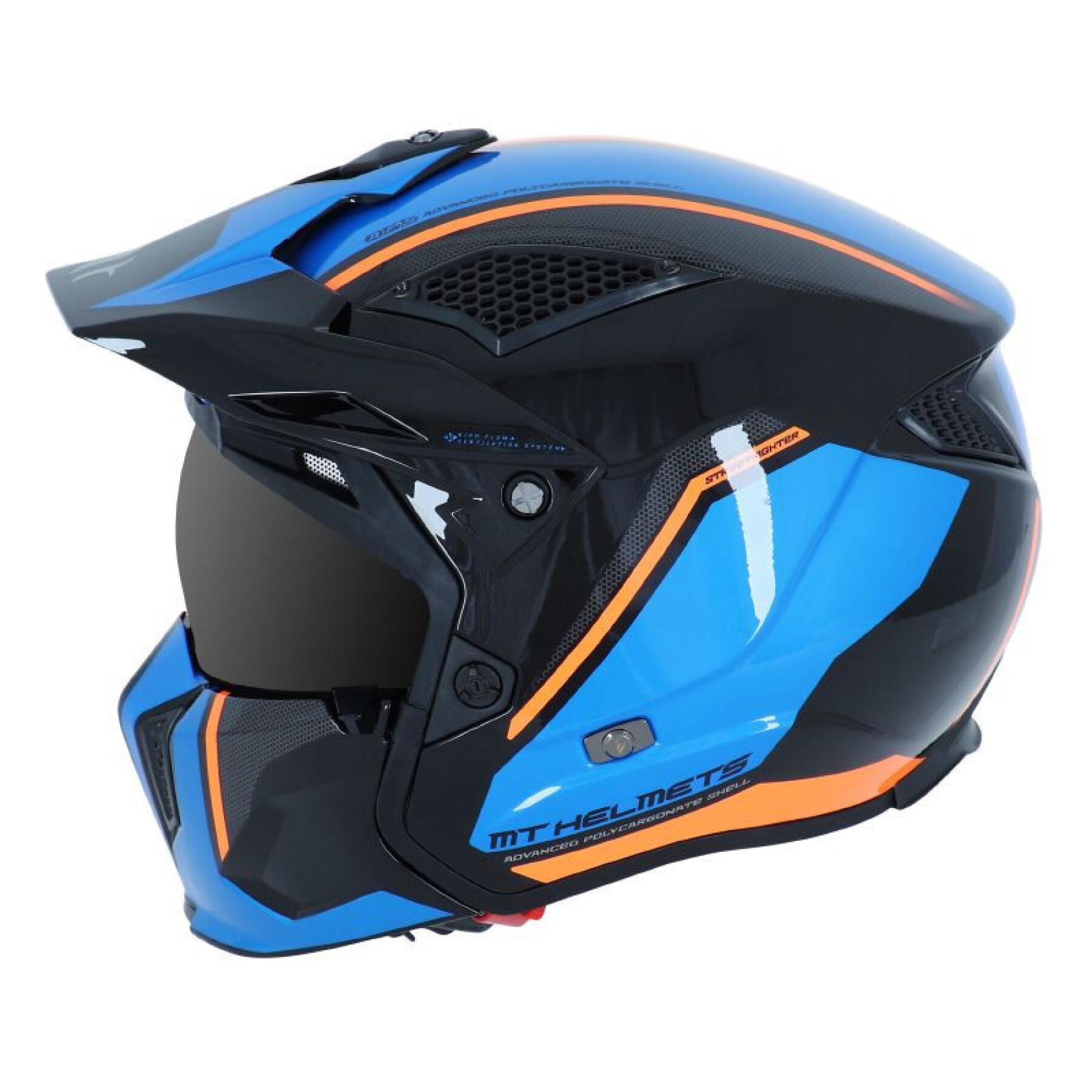 Trial-Helm mit einfacher dunkler Scheibe und abnehmbarem Kinnriemen MT Helmets MT STREetFIGHTER SV SKULL(livre avec un ecran supplementaire orange)